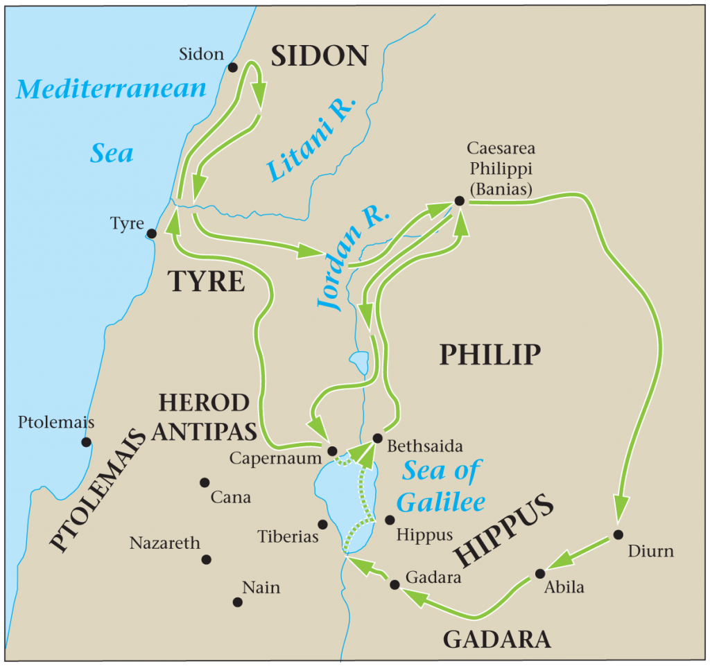 10.01.23.Z. MAP OF THE TRAVEL ROUTE OF JESUS THROUGH THE DECAPOLIS